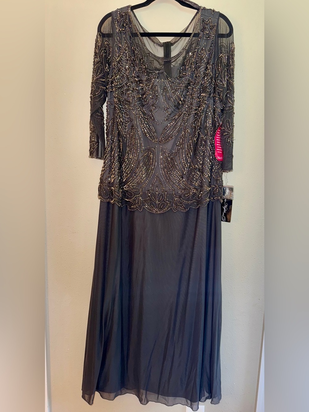 Pissaro Nights Nordstrom Embellished Midi Evening Dress in Charcoal Gray 16W - Picture 5 of 9